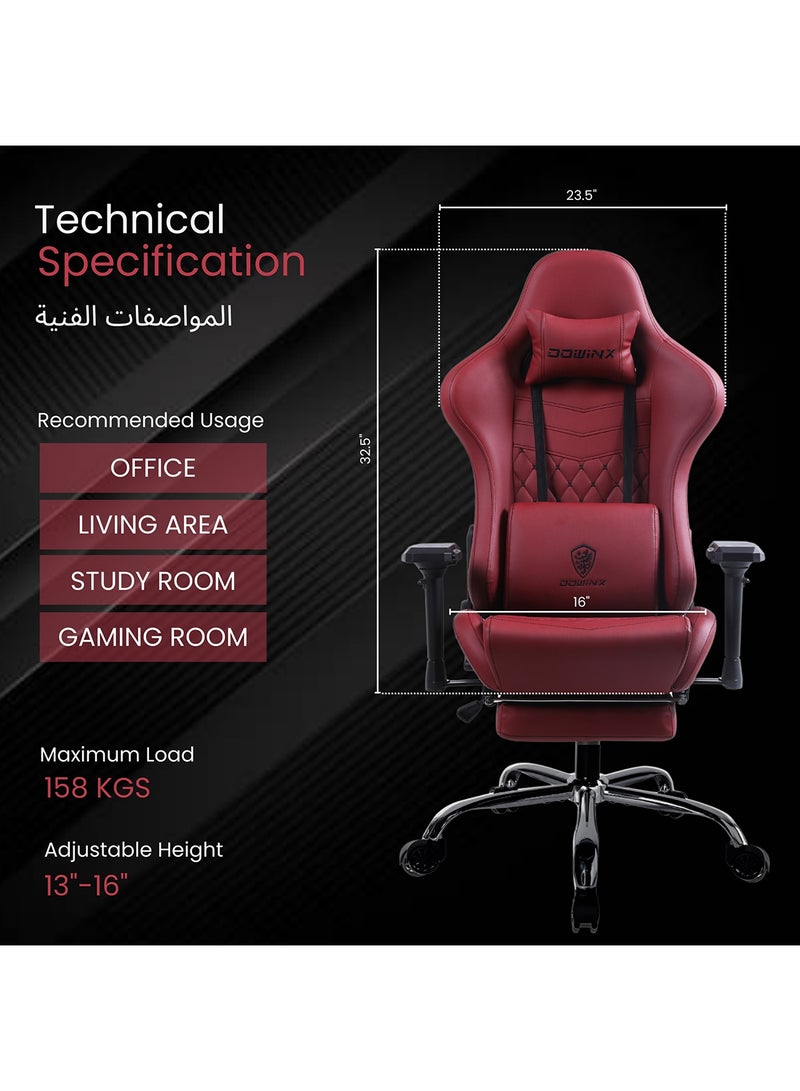 Dowinx Ergonomic Gaming Chair with USB Massage Cushion, Retractable Footrest & Adjustable Lumbar Support – PU Leather Office Furniture Computer Chair with Linkage Armrests for Home & Work (Maroon 4D) Maroon 4D - Image 5