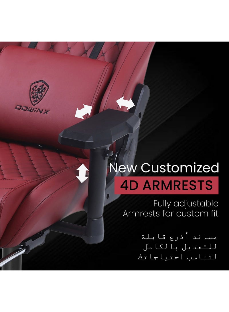 Dowinx Ergonomic Gaming Chair with USB Massage Cushion, Retractable Footrest & Adjustable Lumbar Support – PU Leather Office Furniture Computer Chair with Linkage Armrests for Home & Work (Maroon 4D) Maroon 4D - Image 4