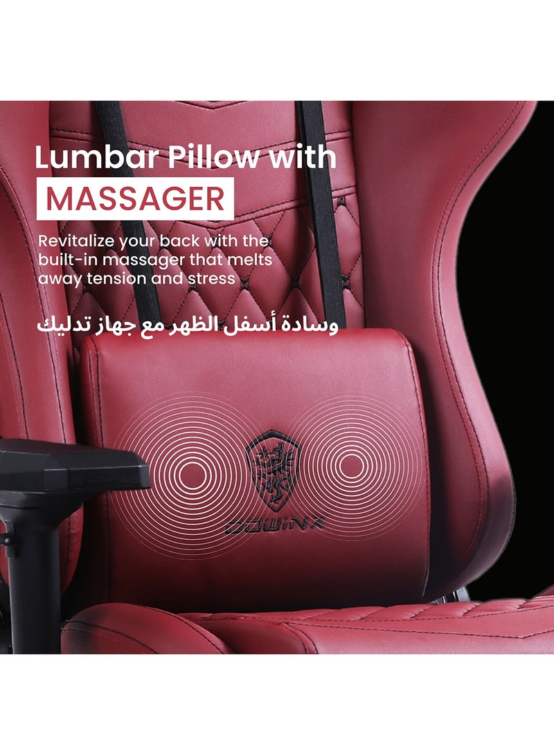 Dowinx Ergonomic Gaming Chair with USB Massage Cushion, Retractable Footrest & Adjustable Lumbar Support – PU Leather Office Furniture Computer Chair with Linkage Armrests for Home & Work (Maroon 4D) Maroon 4D - Image 3