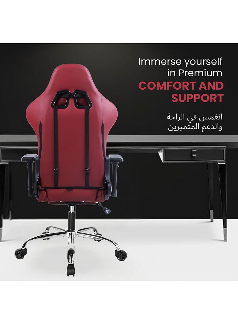 Dowinx Ergonomic Gaming Chair with USB Massage Cushion, Retractable Footrest & Adjustable Lumbar Support – PU Leather Office Furniture Computer Chair with Linkage Armrests for Home & Work (Maroon 4D) Maroon 4D - Image 2