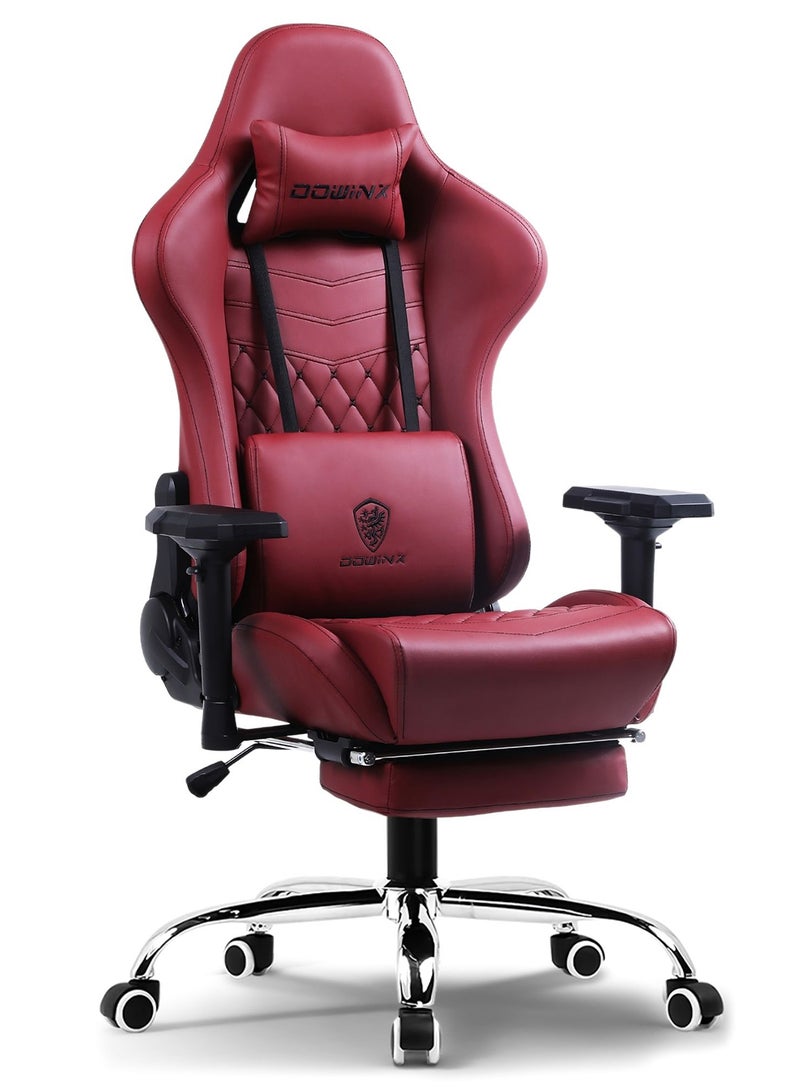 Dowinx Ergonomic Gaming Chair with USB Massage Cushion, Retractable Footrest & Adjustable Lumbar Support – PU Leather Office Furniture Computer Chair with Linkage Armrests for Home & Work (Maroon 4D) Maroon 4D - Image 1