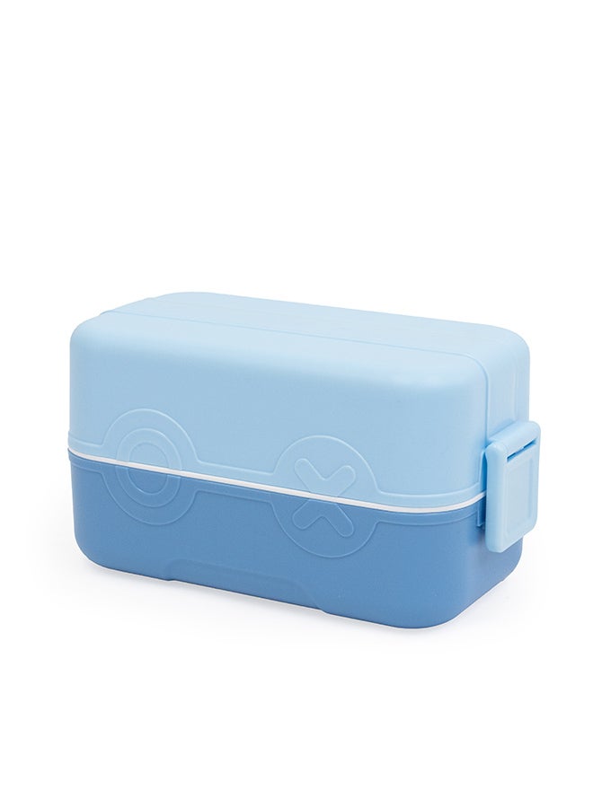 Moon Fiesta Kids Two-Tier Bento Lunch Box – BPA-Free, Leakproof, Stackable with Spoon & Seasoning Box – Blue - Image 1