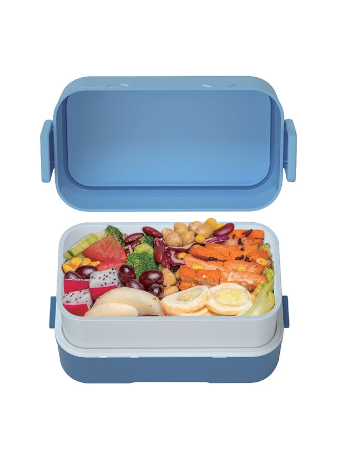 Moon Fiesta Kids Two-Tier Bento Lunch Box – BPA-Free, Leakproof, Stackable with Spoon & Seasoning Box – Blue - Image 3