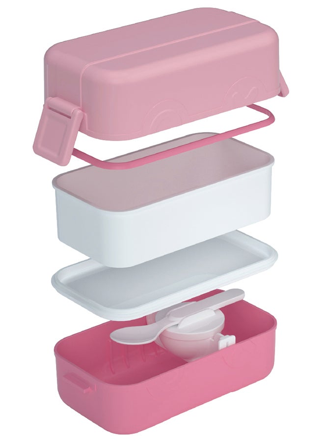 Moon Fiesta Kids Two-Tier Bento Lunch Box – BPA-Free, Leakproof, Stackable with Spoon & Seasoning Box  -Pink - Image 2