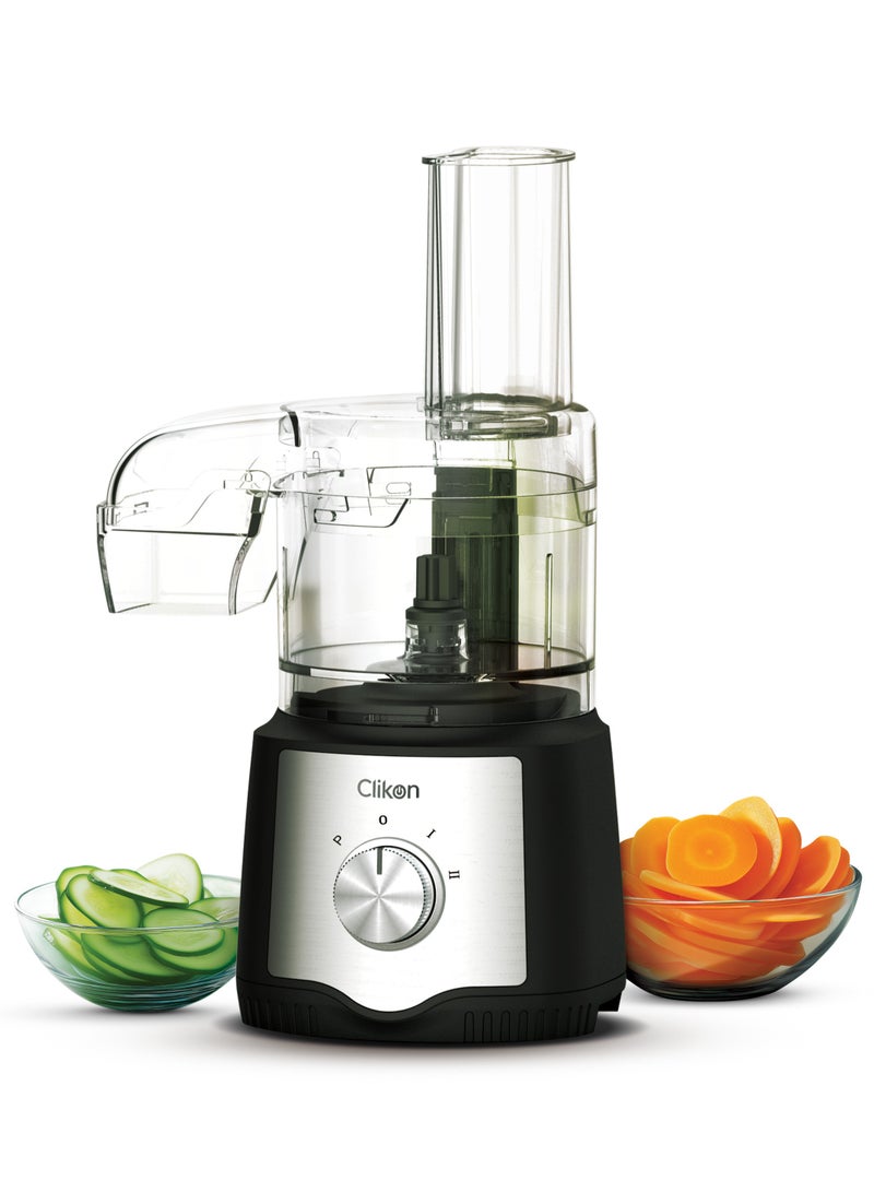 Clikon Multifunctional Food Processor 400W | 3L Bowl, Duo Feed Tube, 2-Speed + Pulse | Chopper, Grinder, Ice Crusher & Shredder 3 L 400 W CK1202 Black and Silver