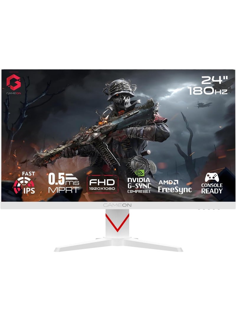 GAMEON Marksman Series 24" FHD 1920×1080 Fast IPS Gaming Monitor, 180Hz OC Refresh Rate, 0.5ms MPRT Response, HDR400, 99% sRGB, AMD FreeSync & NVIDIA G-Sync Compatible, HDMI 2.1, DisplayPort 1.4, Built-in Speakers, RGB Backlight, VESA Mount, Tilt Adjustable, White | GOAM24FHD180IPS white - Image 1