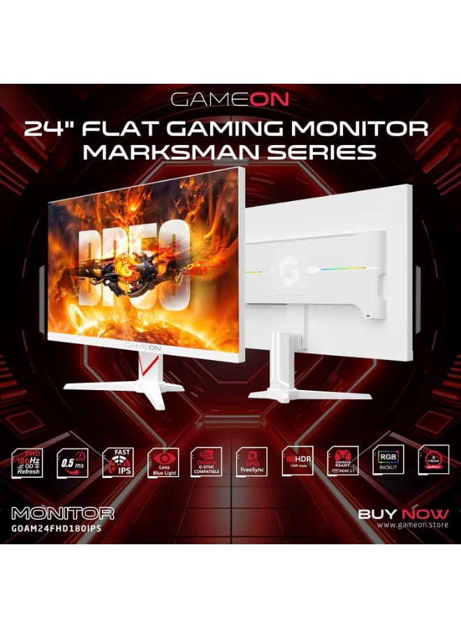GAMEON Marksman Series 24" FHD 1920×1080 Fast IPS Gaming Monitor, 180Hz OC Refresh Rate, 0.5ms MPRT Response, HDR400, 99% sRGB, AMD FreeSync & NVIDIA G-Sync Compatible, HDMI 2.1, DisplayPort 1.4, Built-in Speakers, RGB Backlight, VESA Mount, Tilt Adjustable, White | GOAM24FHD180IPS white - Image 2