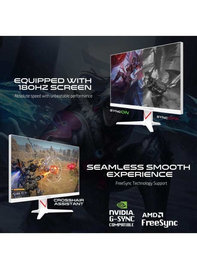 GAMEON Marksman Series 24" FHD 1920×1080 Fast IPS Gaming Monitor, 180Hz OC Refresh Rate, 0.5ms MPRT Response, HDR400, 99% sRGB, AMD FreeSync & NVIDIA G-Sync Compatible, HDMI 2.1, DisplayPort 1.4, Built-in Speakers, RGB Backlight, VESA Mount, Tilt Adjustable, White | GOAM24FHD180IPS white - Image 3
