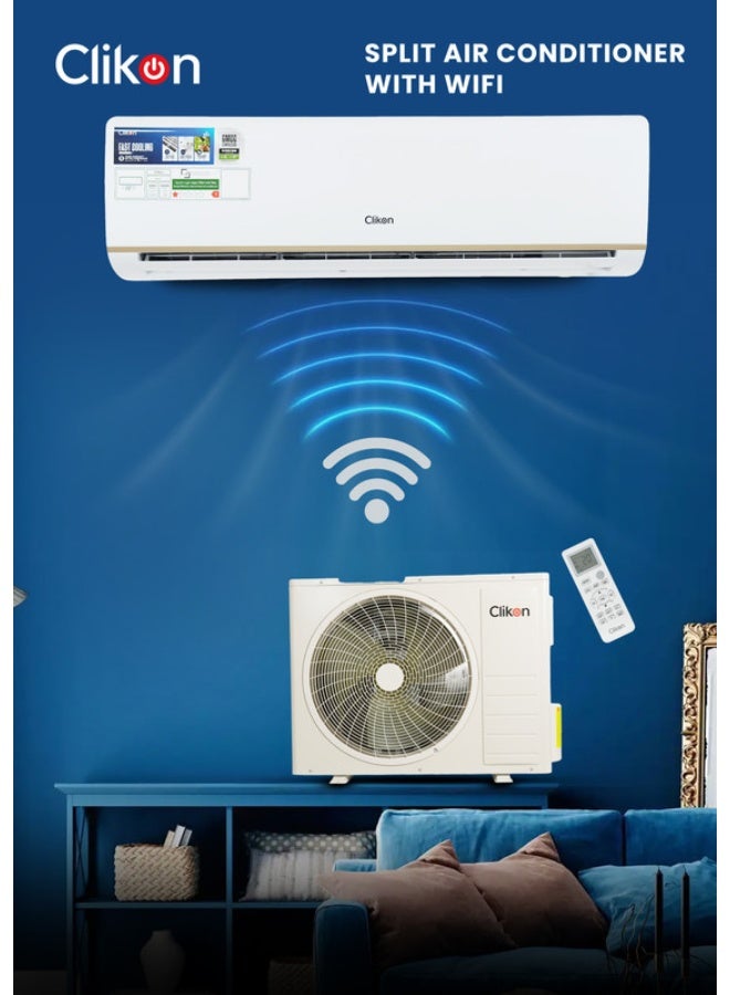 Clikon 2 Ton Split Air Conditioner – 21000 BTU, WiFi Enabled, GMCC Compressor, 4M Copper Pipe, R410a Cooling, T3 ON-OFF, 220-240V 50/60Hz CK115 WHITE  - Image 1