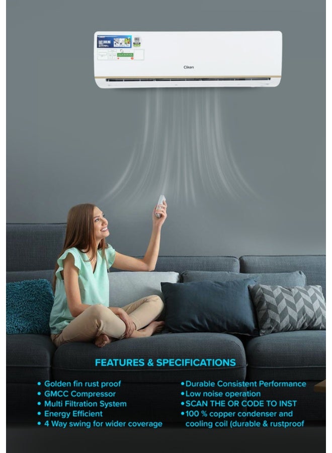 Clikon 2 Ton Split Air Conditioner – 21000 BTU, WiFi Enabled, GMCC Compressor, 4M Copper Pipe, R410a Cooling, T3 ON-OFF, 220-240V 50/60Hz CK115 WHITE  - Image 2