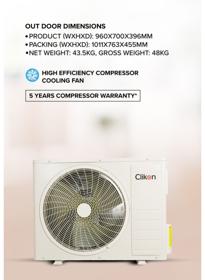 Clikon 2 Ton Split Air Conditioner – 21000 BTU, WiFi Enabled, GMCC Compressor, 4M Copper Pipe, R410a Cooling, T3 ON-OFF, 220-240V 50/60Hz CK115 WHITE  - Image 4