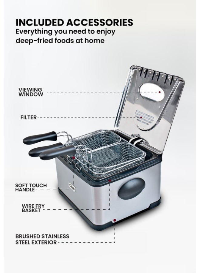 كليكون Stainless Steel 4L Deep Fryer with Timer – 2000W Power, See-Through Window, Anti-Grease Filter & Protective Lid 4 L 2000 W CK374 Silver and Black - Image 2