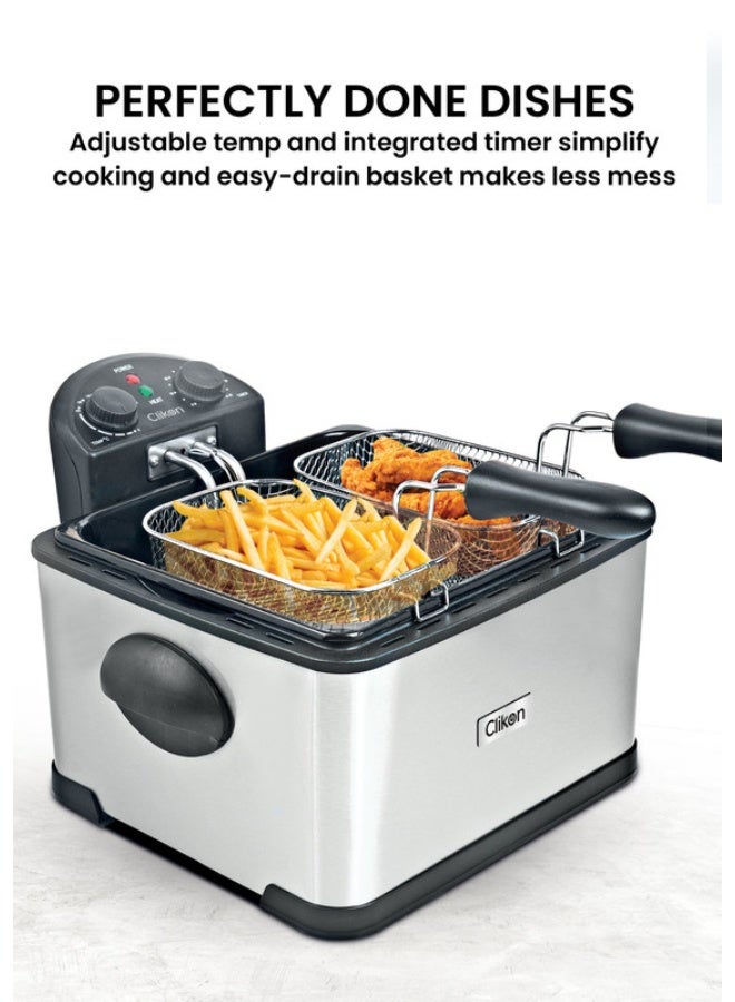 كليكون Stainless Steel 4L Deep Fryer with Timer – 2000W Power, See-Through Window, Anti-Grease Filter & Protective Lid 4 L 2000 W CK374 Silver and Black - Image 5