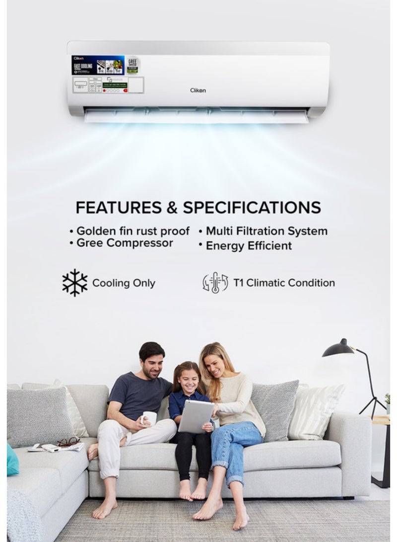 كليكون مكيف هواء سبليت 1.5 طن – 17400 وحدة حرارية بريطانية، ضاغط GMCC، أنبوب نحاسي 4م، تبريد R410a، T3 تشغيل وإيقاف، 220-240 فولت 50/60 هرتز - Image 2