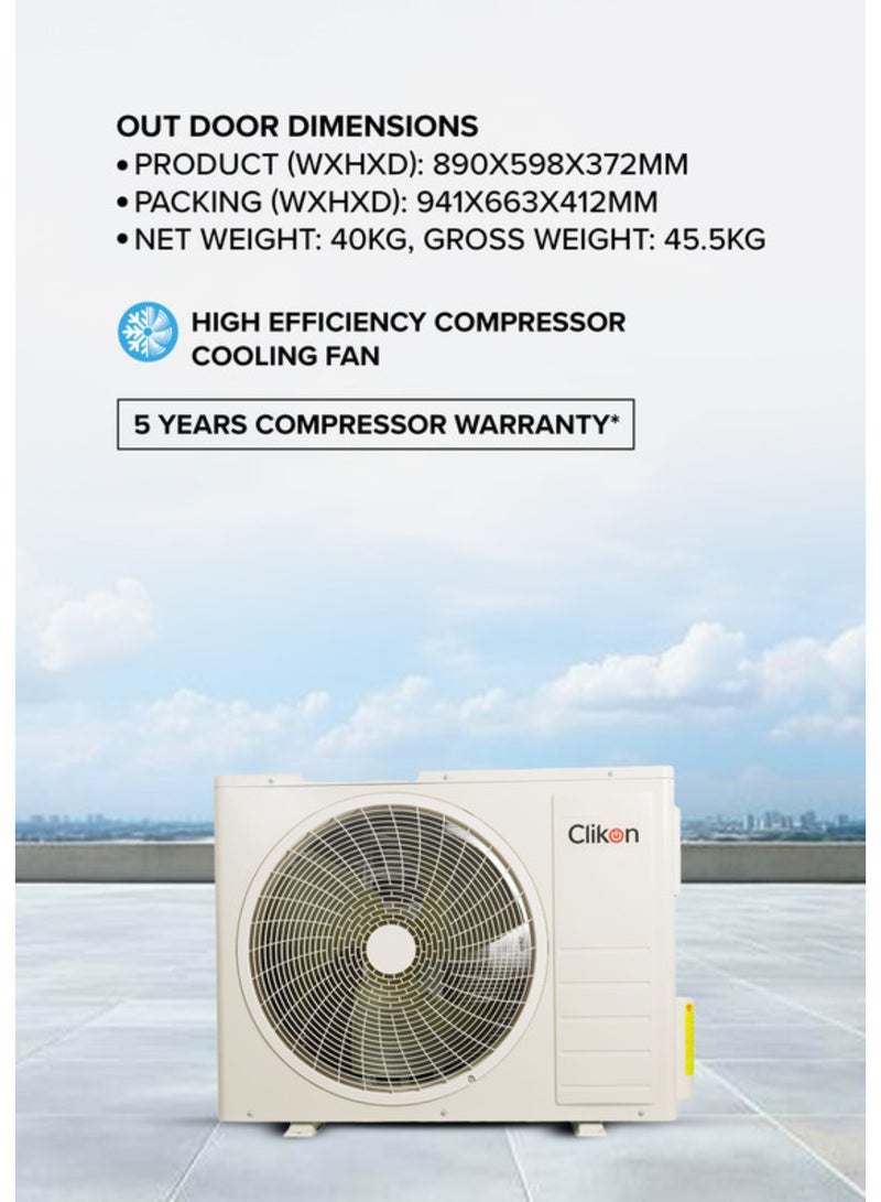 كليكون مكيف هواء سبليت 1.5 طن – 17400 وحدة حرارية بريطانية، ضاغط GMCC، أنبوب نحاسي 4م، تبريد R410a، T3 تشغيل وإيقاف، 220-240 فولت 50/60 هرتز - Image 4