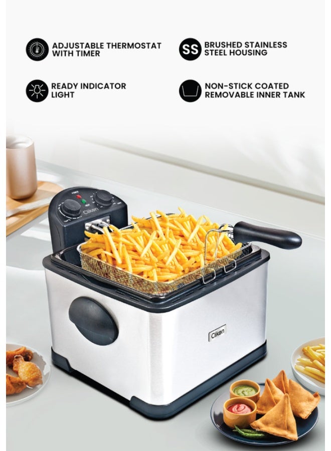 كليكون Stainless Steel 6L Deep Fryer with Timer | 2000W Electric Fryer with Lid, Viewing Window & Anti-Grease Filter 6 L 2000 W CK375 Silver and Black - Image 2