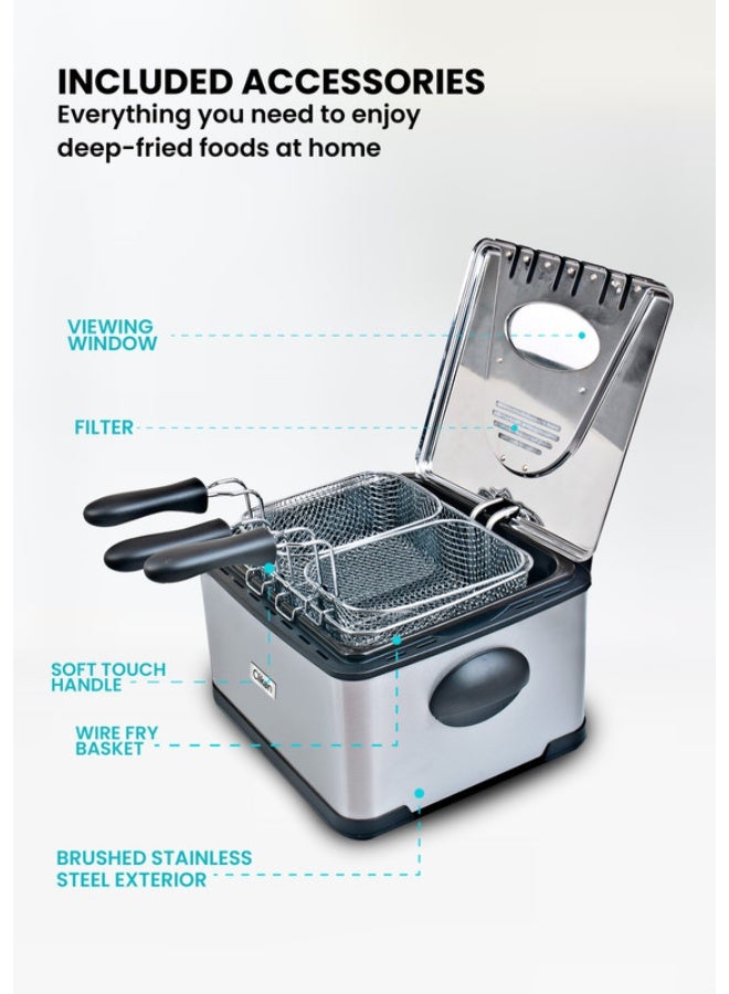 كليكون Stainless Steel 6L Deep Fryer with Timer | 2000W Electric Fryer with Lid, Viewing Window & Anti-Grease Filter 6 L 2000 W CK375 Silver and Black - Image 3