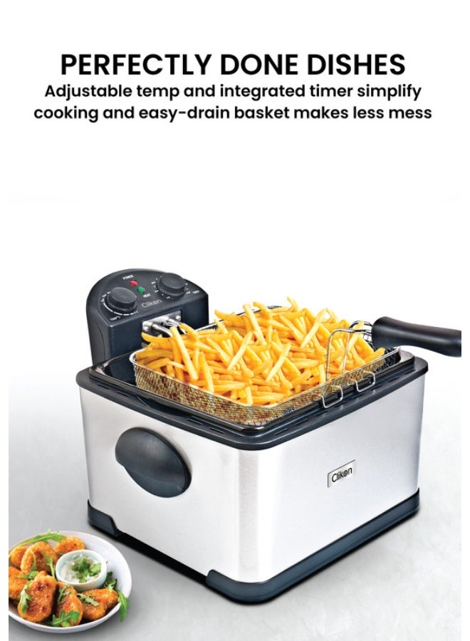 كليكون Stainless Steel 6L Deep Fryer with Timer | 2000W Electric Fryer with Lid, Viewing Window & Anti-Grease Filter 6 L 2000 W CK375 Silver and Black - Image 4