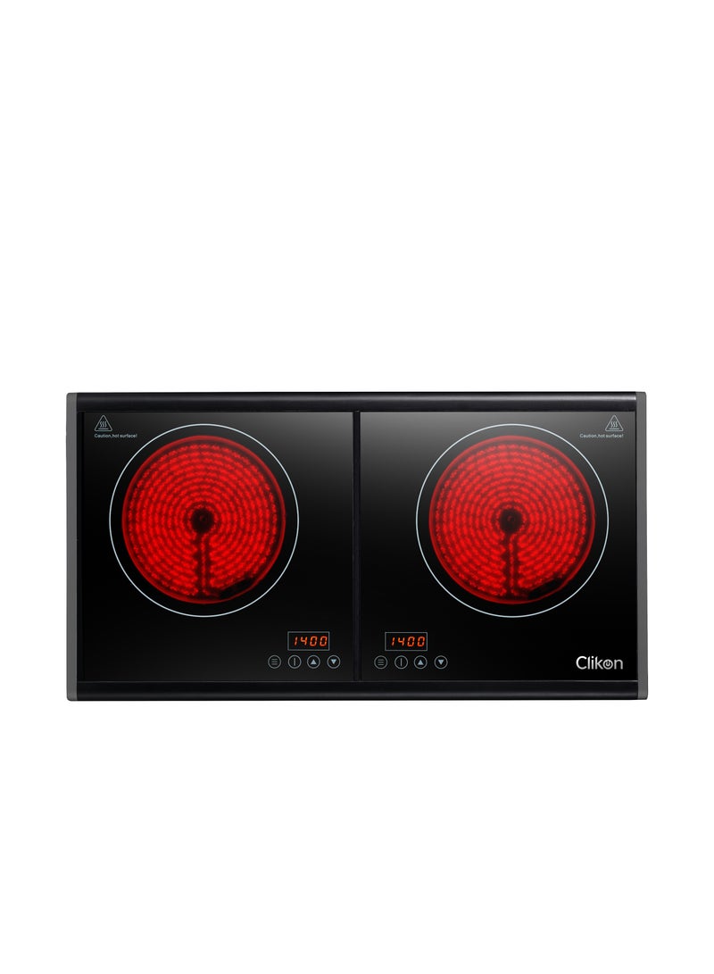 Clikon Double Infrared Cooker 2800W | Dual Hot Plates with Glass Top, Temperature Control & Overheat Protection – Compatible with All Pots 2800 W CK4284 BLACK - Image 1