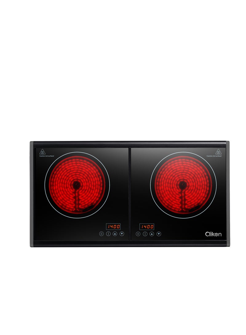 Clikon Double Infrared Cooker 2800W | Dual Hot Plates with Glass Top, Temperature Control & Overheat Protection – Compatible with All Pots 2800 W CK4284 BLACK - Image 3