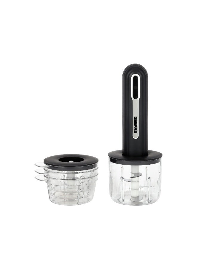 GEEPAS Rechargeable Mini Food Chopper | 1300mAh Battery, Stainless Steel Blades, Type-C Charging | 4 Bowls (400ml & 200ml), Handheld Design | One-Touch Operation for Effortless Chopping | GMC42035 5 W GMC42035 Black - Image 1