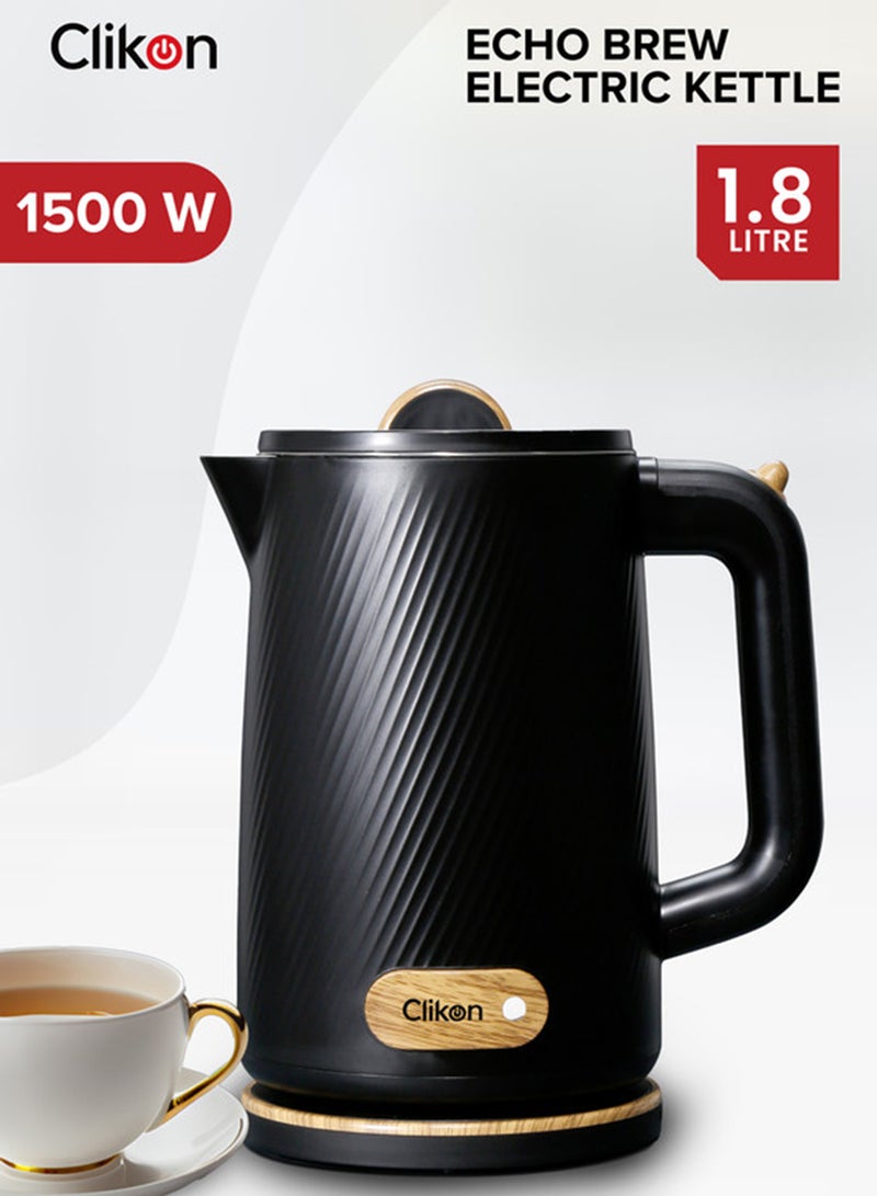 Clikon Electric Kettle Fast Boil, Double Layer Cool Touch, Rust-Proof 304 Stainless Steel, Overheating Protection 1.8 L 1500 W CK5156 black - Image 1