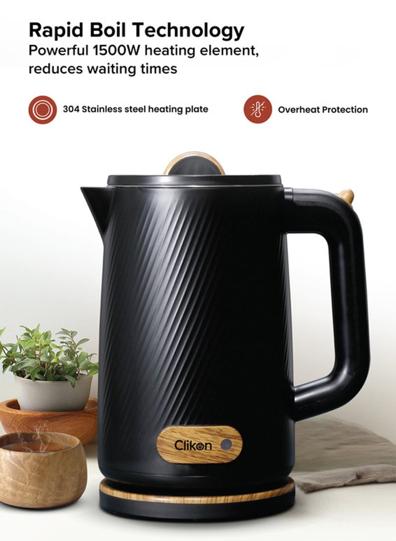 Clikon Electric Kettle Fast Boil, Double Layer Cool Touch, Rust-Proof 304 Stainless Steel, Overheating Protection 1.8 L 1500 W CK5156 black - Image 4
