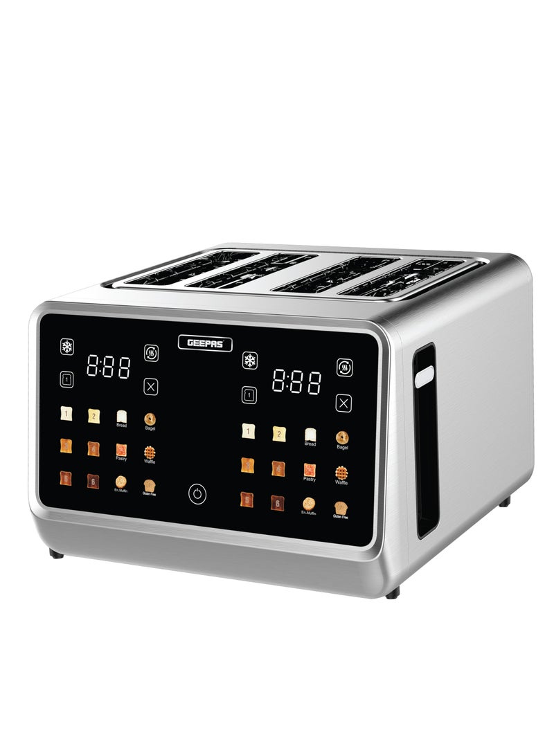 GEEPAS Digital 4-Slice Toaster 6 Modes 1770 W | Removable Crumb Tray and Stainless Steel Housing | Defrost, Reheat and Cancel Functions | Perfect for Toasting Different Types Breads | 2 Years Warranty GBT36569UK Silver 1770 W GBT36569UK Silver & Black - Image 1