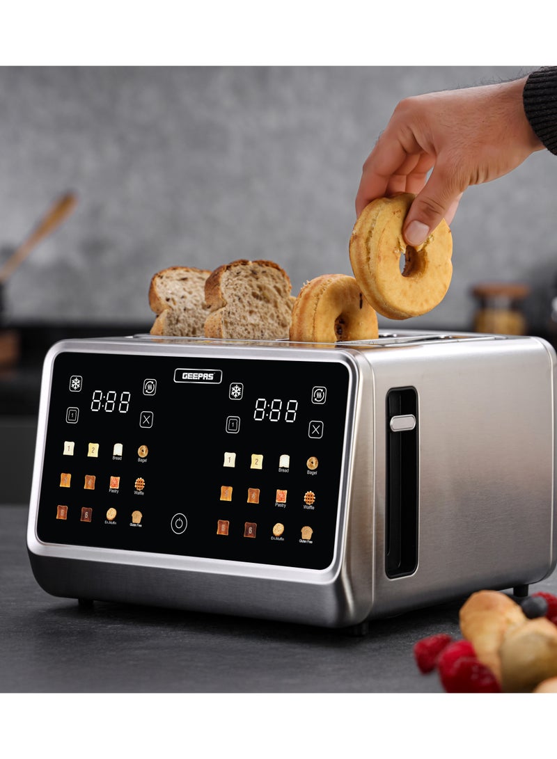 GEEPAS Digital 4-Slice Toaster 6 Modes 1770 W | Removable Crumb Tray and Stainless Steel Housing | Defrost, Reheat and Cancel Functions | Perfect for Toasting Different Types Breads | 2 Years Warranty GBT36569UK Silver 1770 W GBT36569UK Silver & Black - Image 2