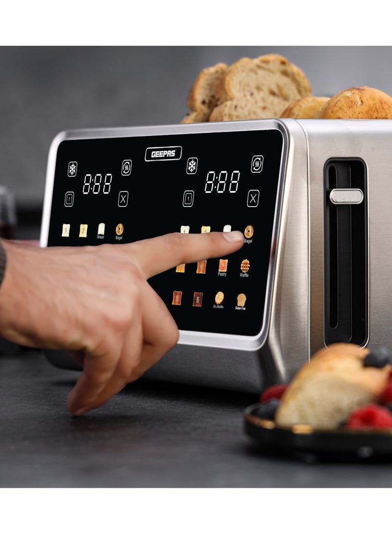 GEEPAS Digital 4-Slice Toaster 6 Modes 1770 W | Removable Crumb Tray and Stainless Steel Housing | Defrost, Reheat and Cancel Functions | Perfect for Toasting Different Types Breads | 2 Years Warranty GBT36569UK Silver 1770 W GBT36569UK Silver & Black - Image 5