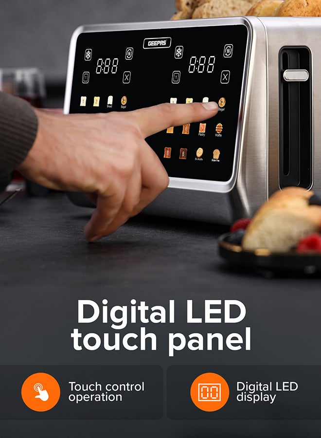 GEEPAS Digital 4-Slice Toaster 6 Modes 1770 W | Removable Crumb Tray and Stainless Steel Housing | Defrost, Reheat and Cancel Functions | Perfect for Toasting Different Types Breads | 2 Years Warranty GBT36569UK Silver 1770 W GBT36569UK Silver & Black - Image 5