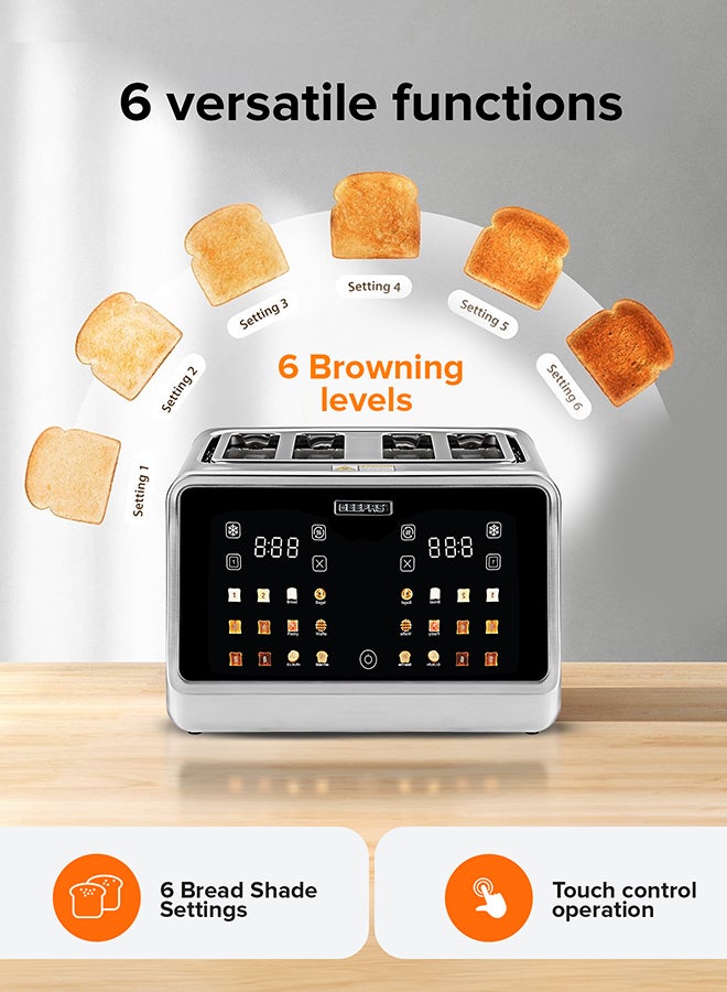 GEEPAS Digital 4-Slice Toaster 6 Modes 1770 W | Removable Crumb Tray and Stainless Steel Housing | Defrost, Reheat and Cancel Functions | Perfect for Toasting Different Types Breads | 2 Years Warranty GBT36569UK Silver 1770 W GBT36569UK Silver & Black - Image 4