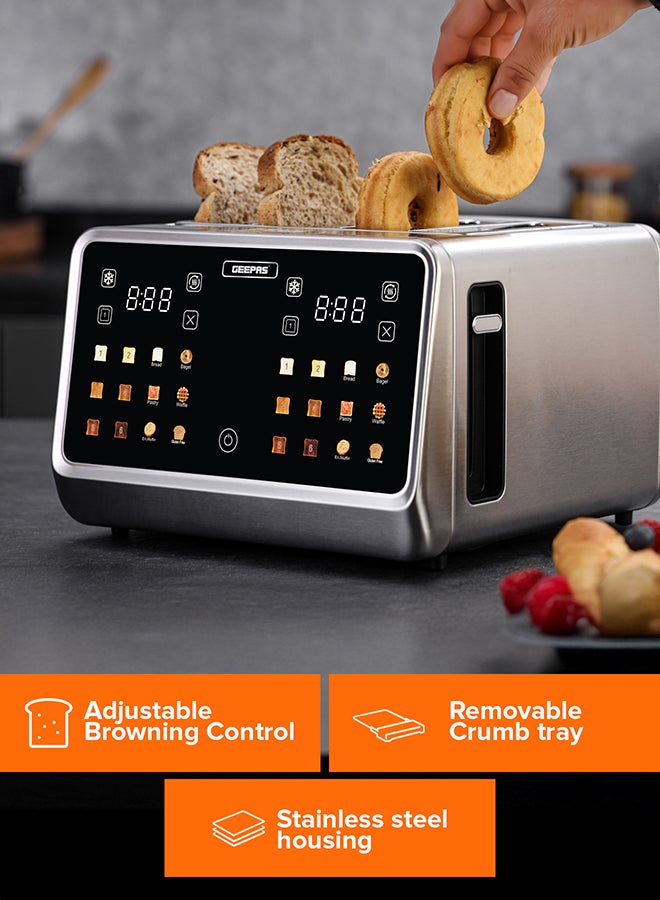 GEEPAS Digital 4-Slice Toaster 6 Modes 1770 W | Removable Crumb Tray and Stainless Steel Housing | Defrost, Reheat and Cancel Functions | Perfect for Toasting Different Types Breads | 2 Years Warranty GBT36569UK Silver 1770 W GBT36569UK Silver & Black - Image 3
