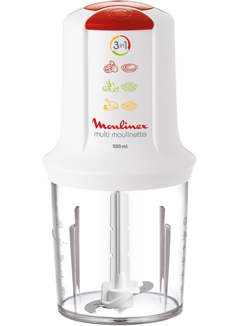 AT7151EG Multi Moulinette Chopper 3 in 1, 500 ml Chopper, 500 Watts, 1 Speed and Turbo function, Removable Stainless Steel Blades, white 500 W AT7151EG White