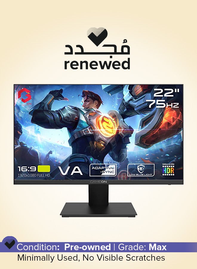 جايم أون Renewed - 22 Inch FHD 75 Hz VA Flat Gaming Monitor Fixed Stand Black - Image 1