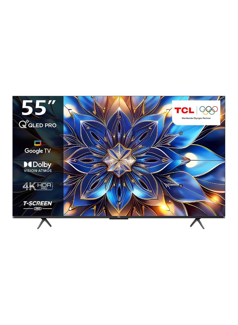 تي سي إل TCL television 55 Inch Smart TV 4K QLED Pro HDR 10+ Google TV, Quantum Dot Technology, Dolby Vision- Atmos,MEMC，2GB RAM+32GB ROM,Game Master, Slim Design 55T7B - (2024 Model), Black 55T7B black - Image 1