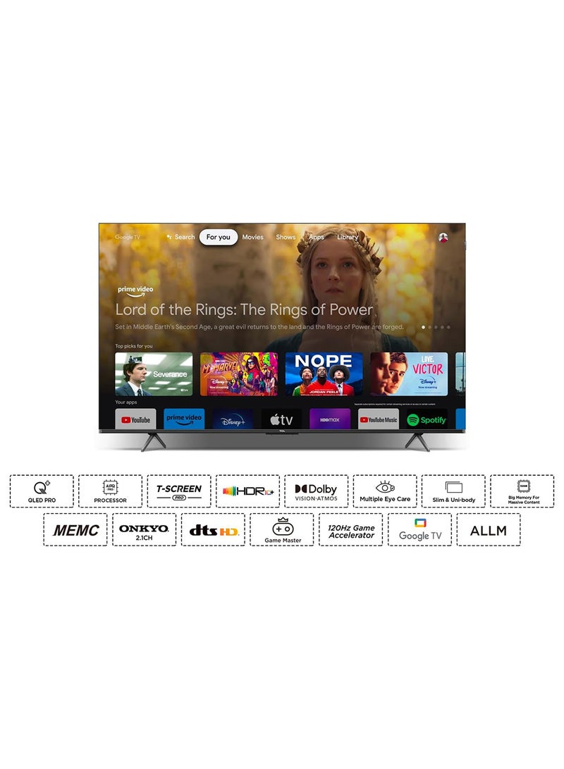 تي سي إل TCL television 55 Inch Smart TV 4K QLED Pro HDR 10+ Google TV, Quantum Dot Technology, Dolby Vision- Atmos,MEMC，2GB RAM+32GB ROM,Game Master, Slim Design 55T7B - (2024 Model), Black 55T7B black - Image 4