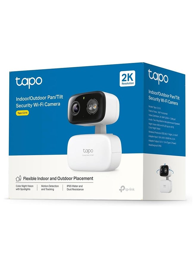 TP-LINK Tapo C216 2K 3MP Indoor & Outdoor Smart Home Security Camera, Color Night Vision with Spotlights, AI detection Security Camera Outdoor Wireless, 360º Pan&Tilt View, IP65 Weatherproof, Compact Design - Image 3