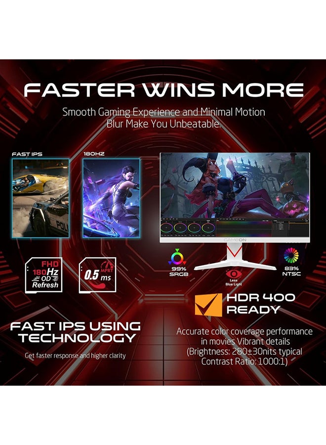 جايم أون Marksman Series 24” Fast IPS Gaming Monitor, FHD 1920x1080, 180Hz Overclocked, 0.5ms MPRT, HDR400, FreeSync G-Sync Compatible, HDMI 2.1 & DP 1.4, Console compatible, GOAM24FHD180IPS White - Image 3
