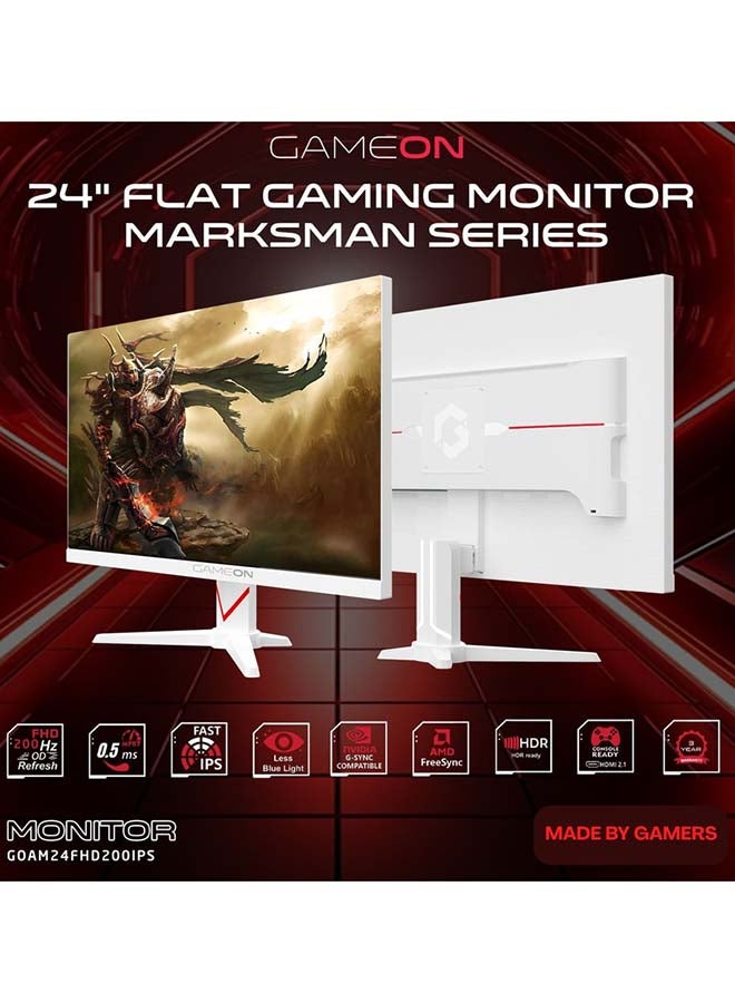 GAMEON Marksman Series 24” Fast IPS Gaming Monitor, FHD 1920x1080, 200Hz Overclocked, 0.5ms MPRT, HDR400, FreeSync G-Sync Compatible, HDMI 2.1 & DP 1.4, Console compatible, GOAM24FHD180IPS White - Image 2