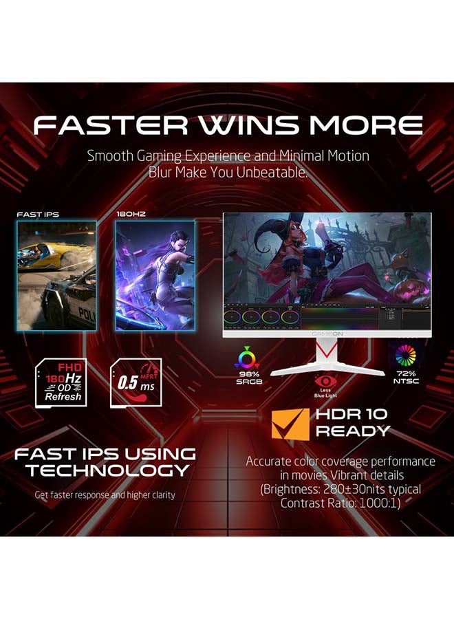 GAMEON Marksman Series 24” Fast IPS Gaming Monitor, FHD 1920x1080, 200Hz Overclocked, 0.5ms MPRT, HDR400, FreeSync G-Sync Compatible, HDMI 2.1 & DP 1.4, Console compatible, GOAM24FHD180IPS White - Image 4
