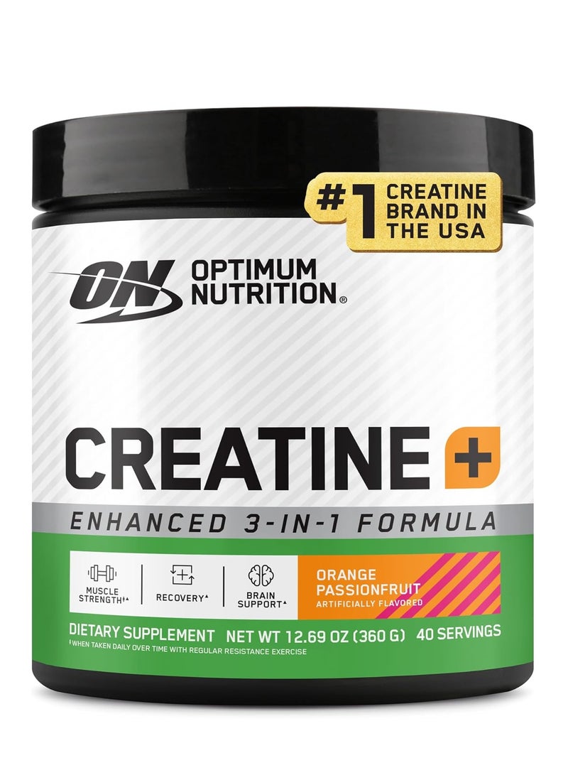Optimum Nutrition Creatine Plus Powder, Orange Passionfruit Flavor, Creatine Monohydrate with Electrolytes & Vitamins B, C, D, 40 Servings, 360g - Image 1
