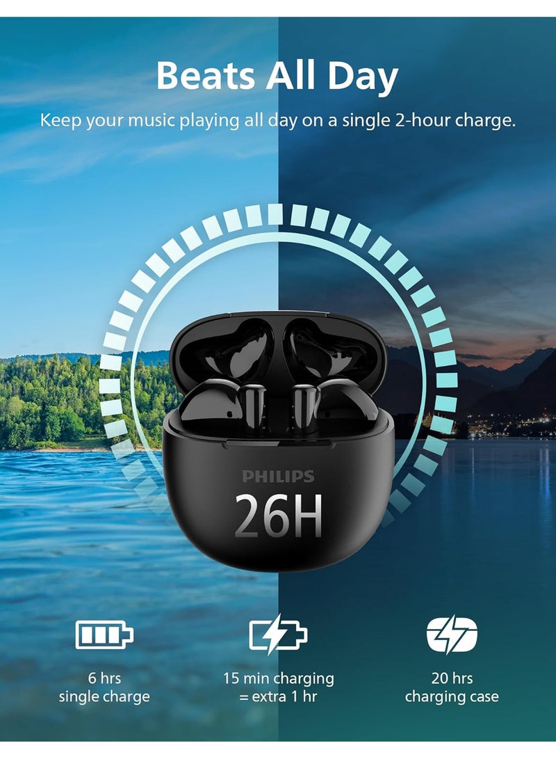 Philips In-Ear Wireless Bluetooth Earbuds, 26H Battery, 13mm Drivers, IPX4, In-Ear Fit, Noise Canceling, Dynamic Bass, Touch Controls black - Image 2