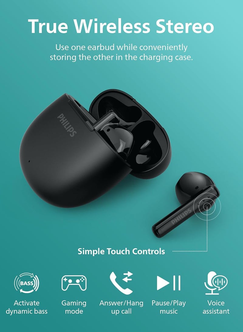 Philips In-Ear Wireless Bluetooth Earbuds, 26H Battery, 13mm Drivers, IPX4, In-Ear Fit, Noise Canceling, Dynamic Bass, Touch Controls black - Image 3