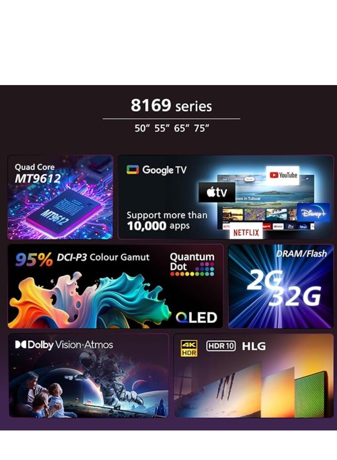 Philips 50 inch QLED 4K Google Smart TV - Dolby Atmos/HDR10 - 50PQT8169/56 Black 50PQT8169/56 BLACK  - Image 3