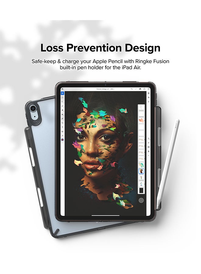 Ringke Fusion Case for iPad Air 11" (M3 2025) / (M2 2024), iPad Air (4th and 5th) Transparent Hard Back Shockproof Pencil Holder -Smoke Black Smoke Black - Image 5