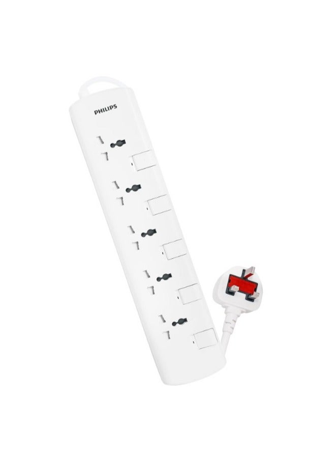 Philips Power Extension Strip with Individual Switches, 5 Socket Outlets, 2 Meter Heavy-Duty Cable, Child Safety Shutters, Fire-Resistant Material ESMA Certified white 2meter - Image 2