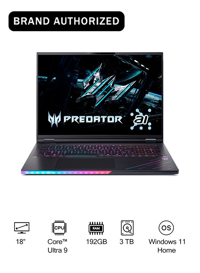 Acer Predator Helios PH18 Laptop With 18-Inch WQXGA Display, Core Ultra 9-275HX Processor/192GB RAM/3TB SSD/24GB Nvidia Geforce RTX 5090 Graphics/Windows 11 Pro English Abyssal Black - Image 1
