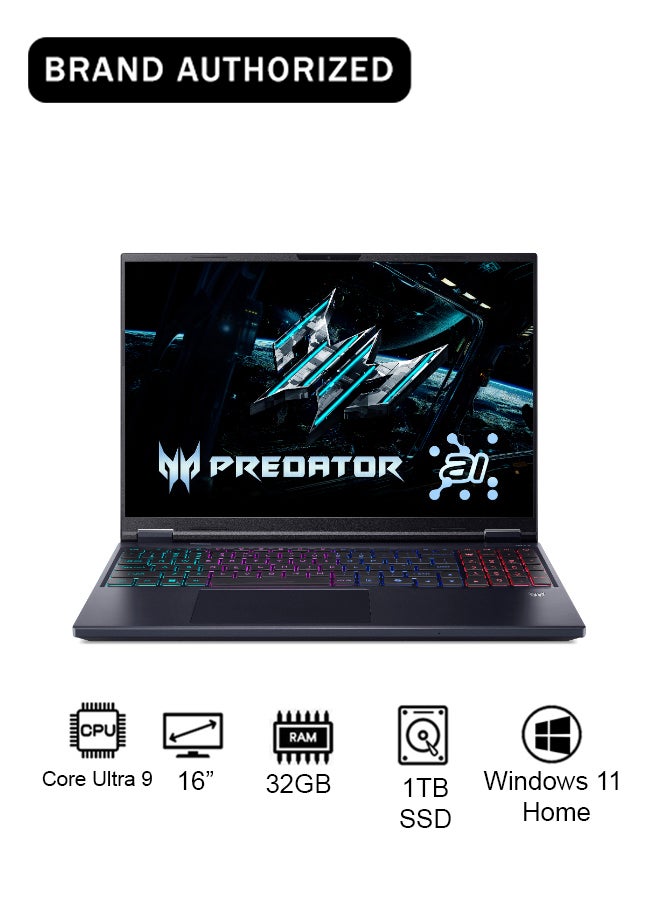 أيسر Predator Helios Neo 16 Gaming Laptop 14th Gen Intel Core Ultra 9-275HX 24 Cores Upto 5.4GHz/32GB DDR5 6400MHz RAM/1TB SED SSD/8GB NVIDIA®GeForce®RTX 5070 Graphics/16" WQXGA IPS 240Hz 100% sRGB Display/W11/Killer WiFi-6E/4-Zone RGB KB/Thunderbolt 4/ English Obsidian Black - Image 1