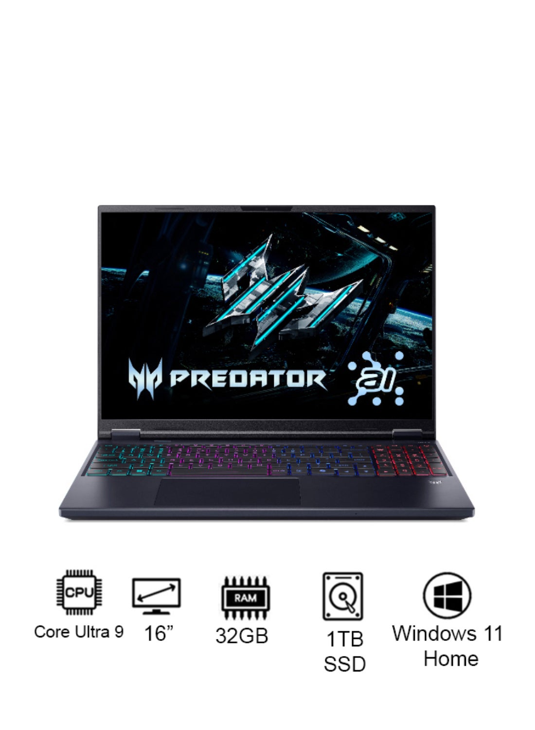 Predator Helios Neo 16 Gaming Laptop 14th Gen Intel Core Ultra 9-275HX 24 Cores Upto 5.4GHz/32GB DDR5 6400MHz RAM/1TB SED SSD/8GB NVIDIA®GeForce®RTX 5070 Graphics/16" WQXGA IPS 240Hz 100% sRGB Display/W11/Killer WiFi-6E/4-Zone RGB KB/Thunderbolt 4/ English Obsidian Black